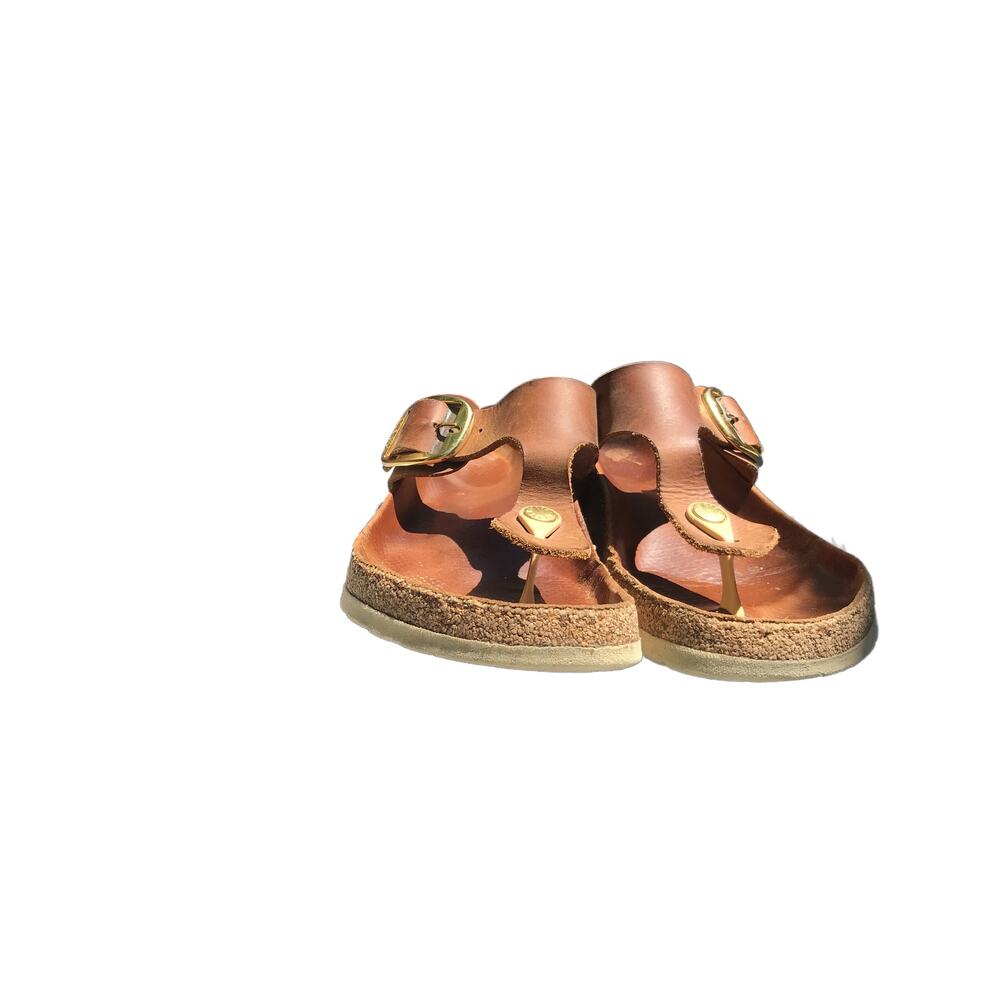 Birkenstock Women's Gizeh Big Buckle Cognac slide Sandals 40 Gold Tan Cork